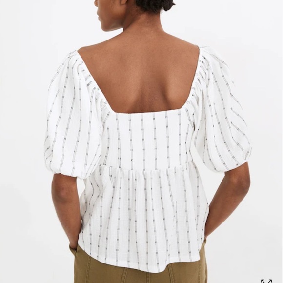 Madewell Striped Puff-Sleeve Empire Top - Picture 2 of 5